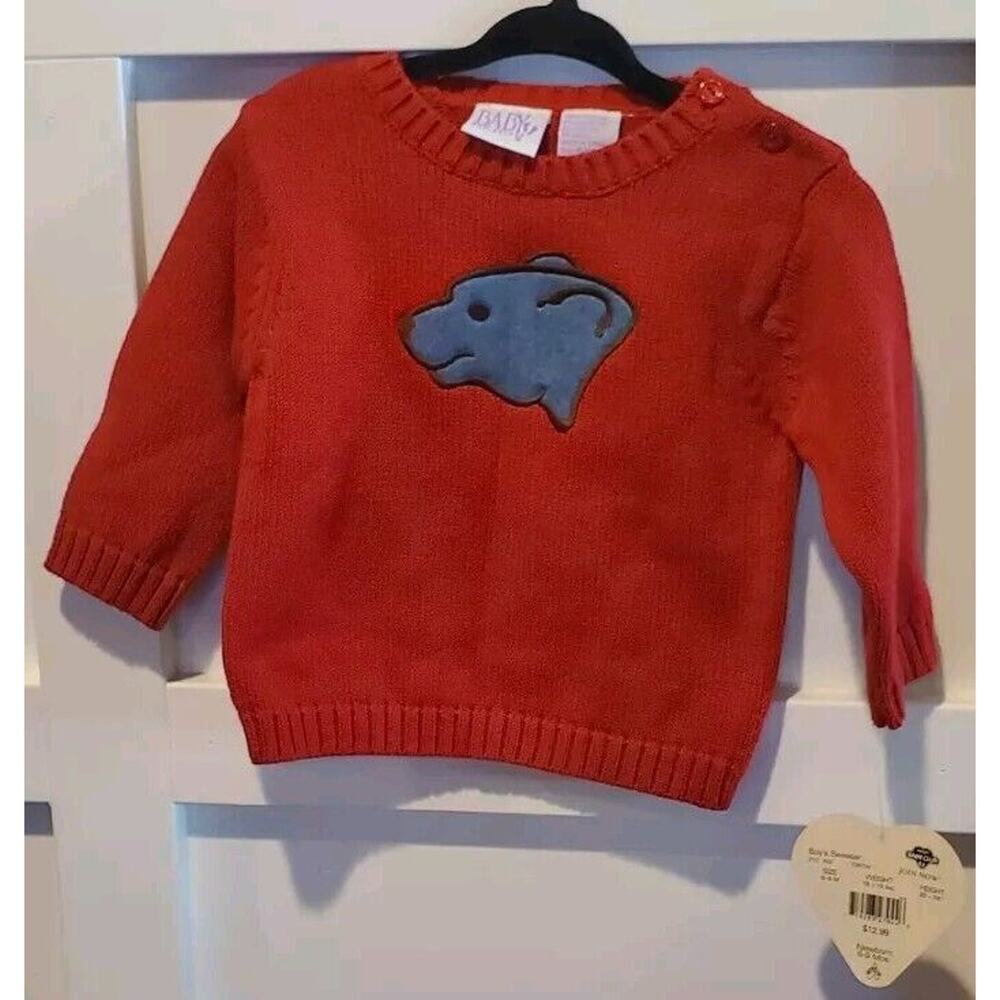 Red Baby Beginnings Sweater Denim Polar Bear Applique NOS 6-9 Months Flaw